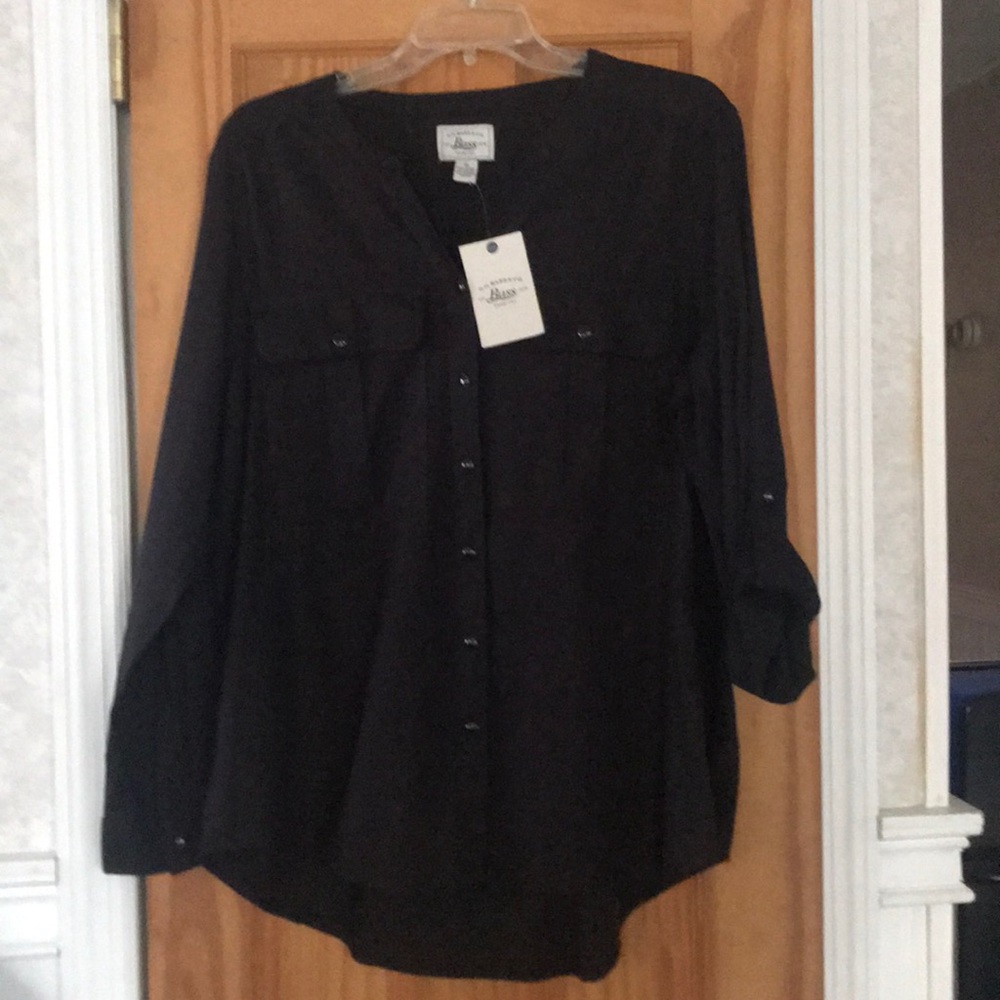 NWT Bass Black Button-up Blouse XL